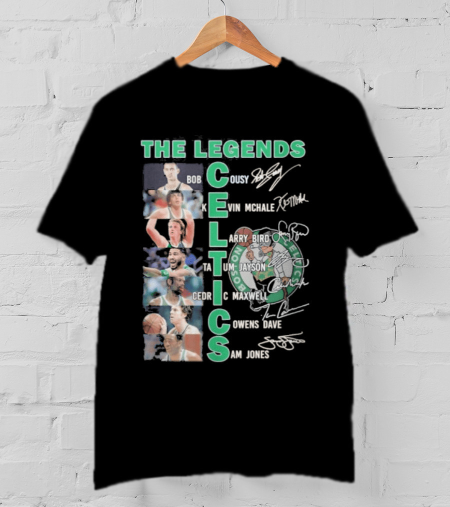The Legends Boston Celtics Players Bob Cousy Kevin McHale Larry Bird Cedric Maxwell Dave Cowens Sam Jones T-Shirt