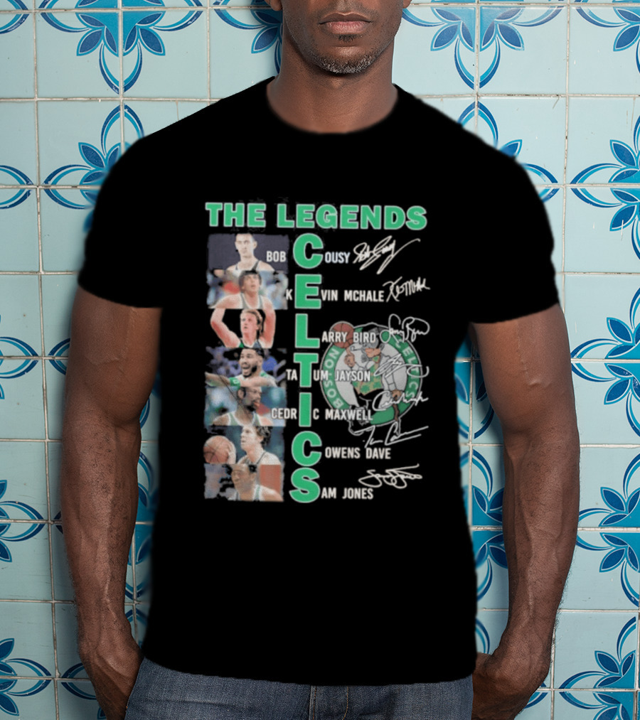 The Legends Boston Celtics Players Bob Cousy Kevin McHale Larry Bird Cedric Maxwell Dave Cowens Sam Jones T-Shirt