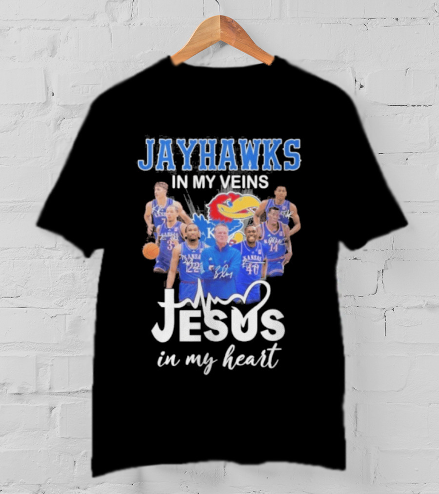 Kansas Jayhawks In My Veins Jesus In My Heart T-Shirt