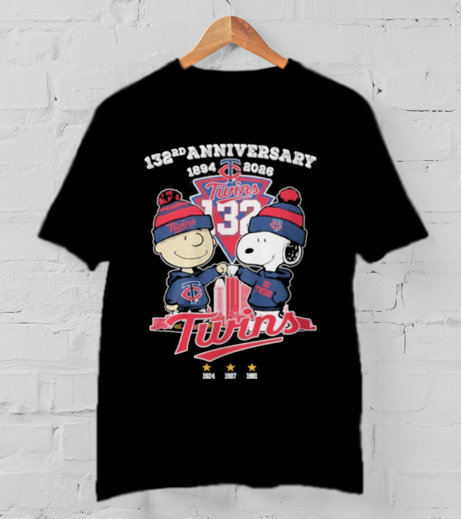 Peanuts Fistbump Minnesota Twins 132nd Anniversary 1894 2026 T-Shirt