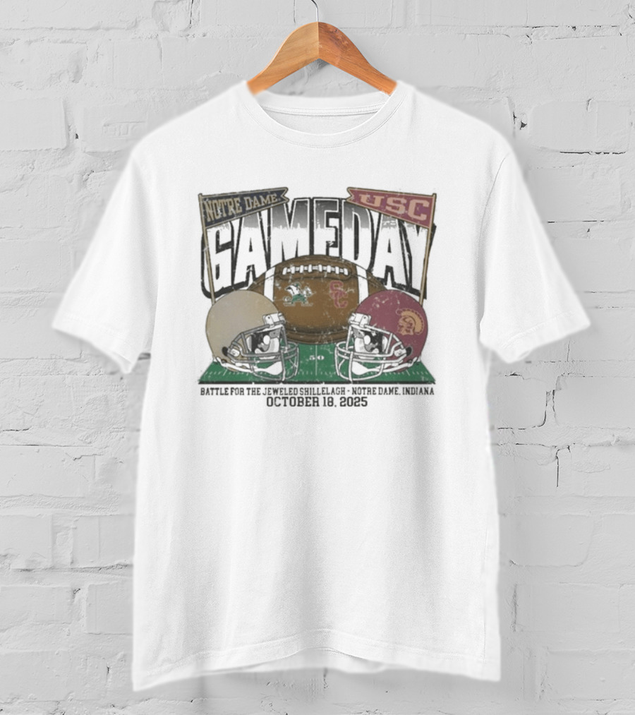 Notre Dame Vs USC Gameday 2025 Jeweled Shillelagh October 18 Football Clash T-Shirt