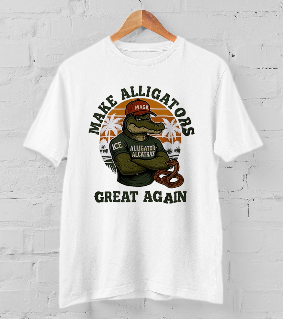 MAGA Alligator Alcatraz Make Alligators Great Again ICE Tropical Trees T-Shirt