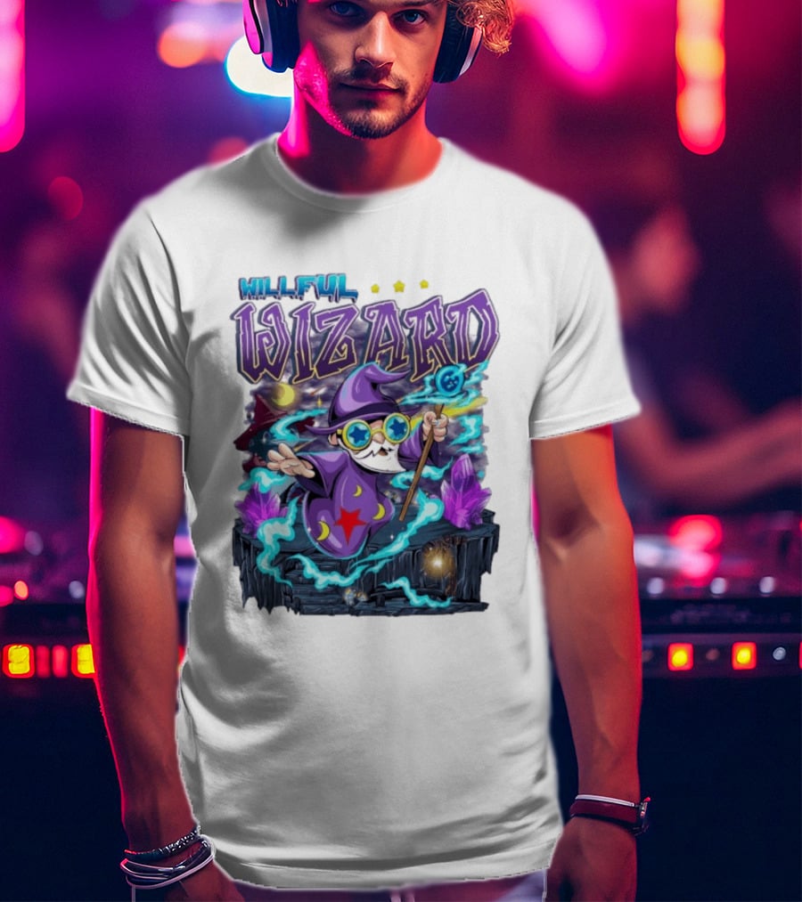 Willful Wizard Magical Adventure With Cosmic Crystals And Crescent Moons T-Shirt