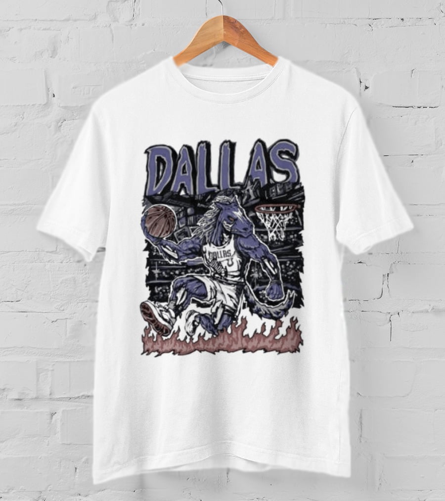 Dallas Mavericks Champ Cartoon Basketball Player Fire Hoops T-Shirt