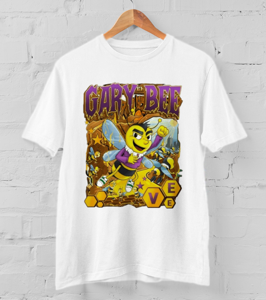 Gary Bee Cartoon Bee Character In Purple Jersey With Stars And Soccer T-Shirt