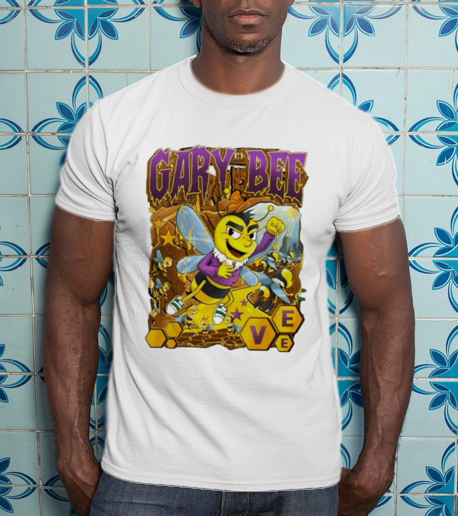 Gary Bee Cartoon Bee Character In Purple Jersey With Stars And Soccer T-Shirt