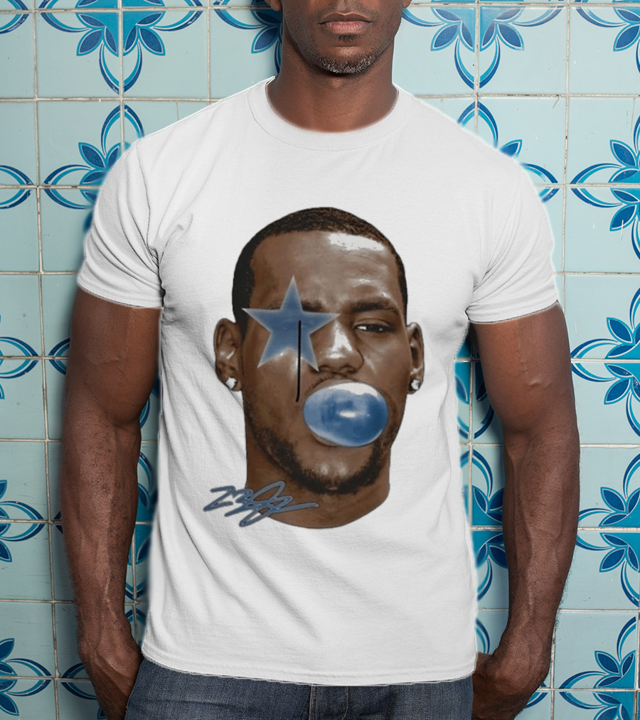 Lebron James Bubble Gum Blue Star Face T-Shirt