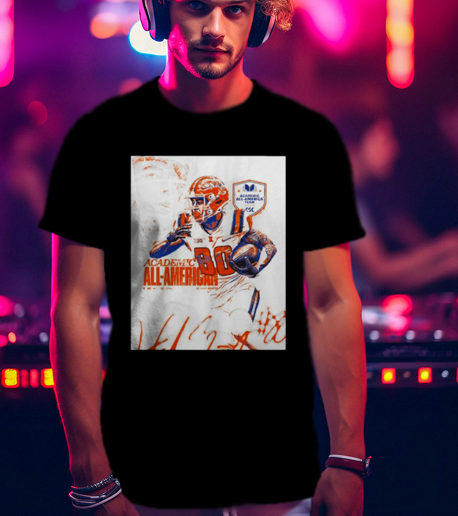 Academic All American Hank Beatty 80 Illinois Fighting Illini Football Team T-Shirt