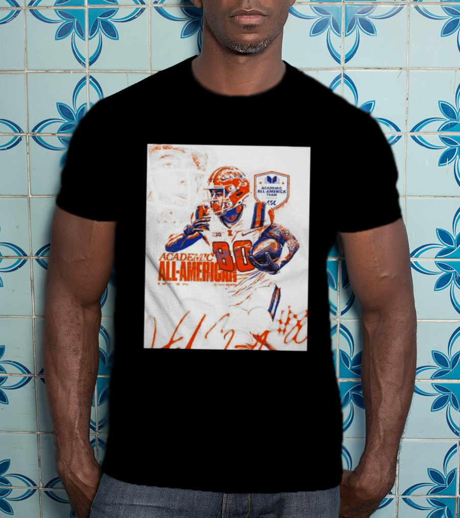 Academic All American Hank Beatty 80 Illinois Fighting Illini Football Team T-Shirt