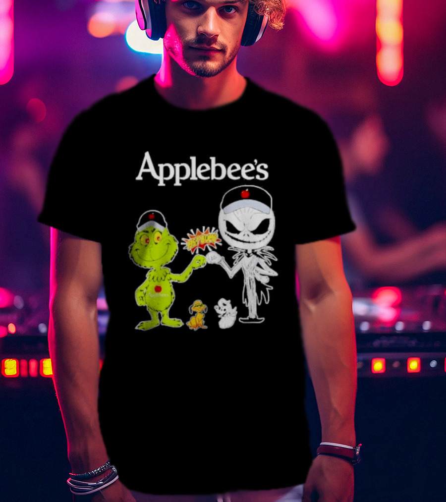 Applebee's Grinch And Jack Skellington Fist Bump Halloween Bash T-Shirt