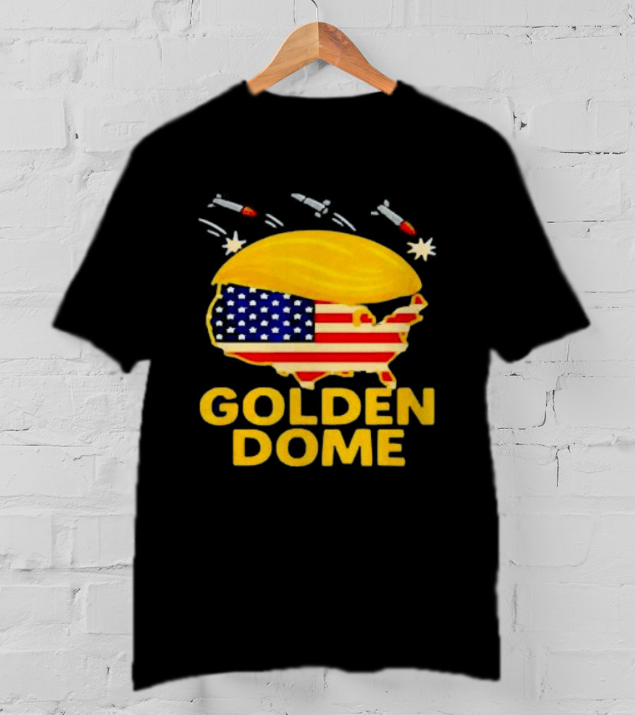 Golden Dome USA Map Trump Hair Shield With Stars And Stripes T-Shirt