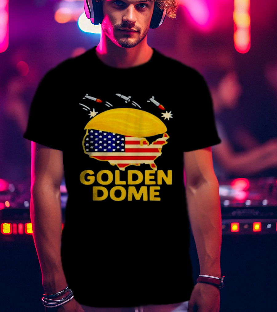 Golden Dome USA Map Trump Hair Shield With Stars And Stripes T-Shirt