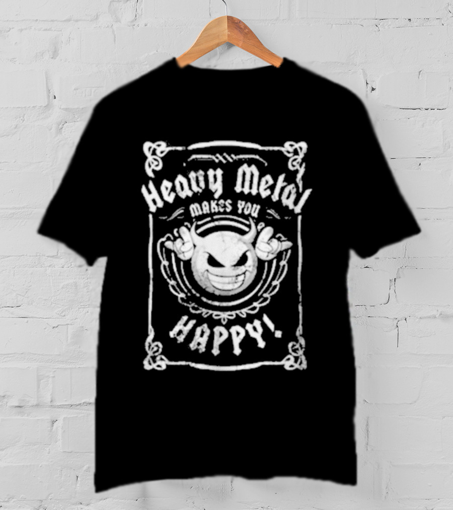 Heavy Metal Makes You Happy Smiling Devil Horns T-Shirt