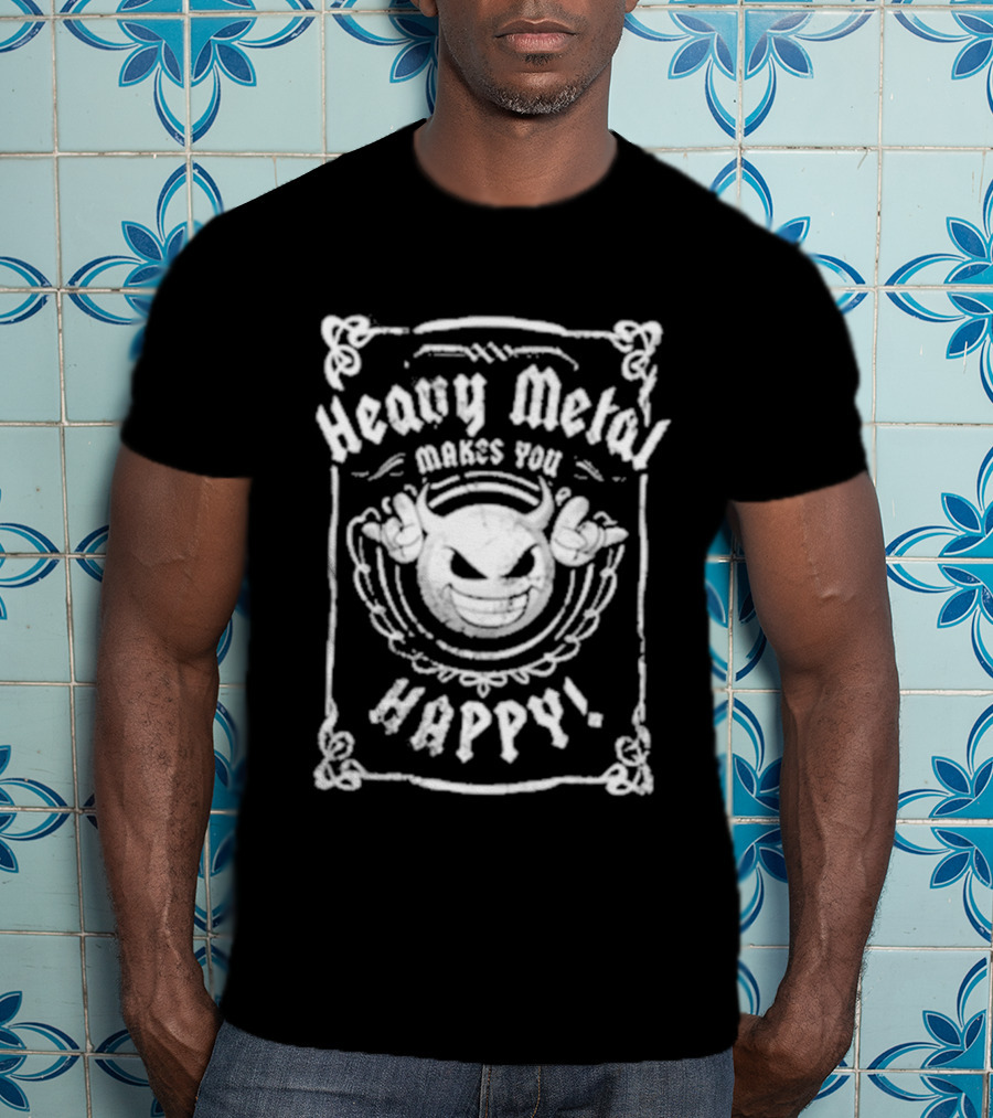 Heavy Metal Makes You Happy Smiling Devil Horns T-Shirt