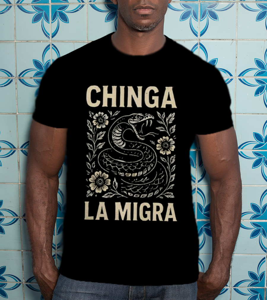 Chinga La Migra Snake And Floral T-Shirt