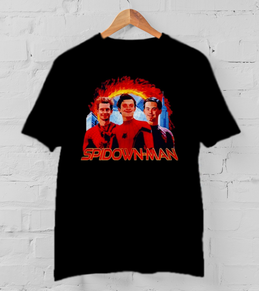 Spidown Man Trio Mashup With Fire And Spider Web T-Shirt