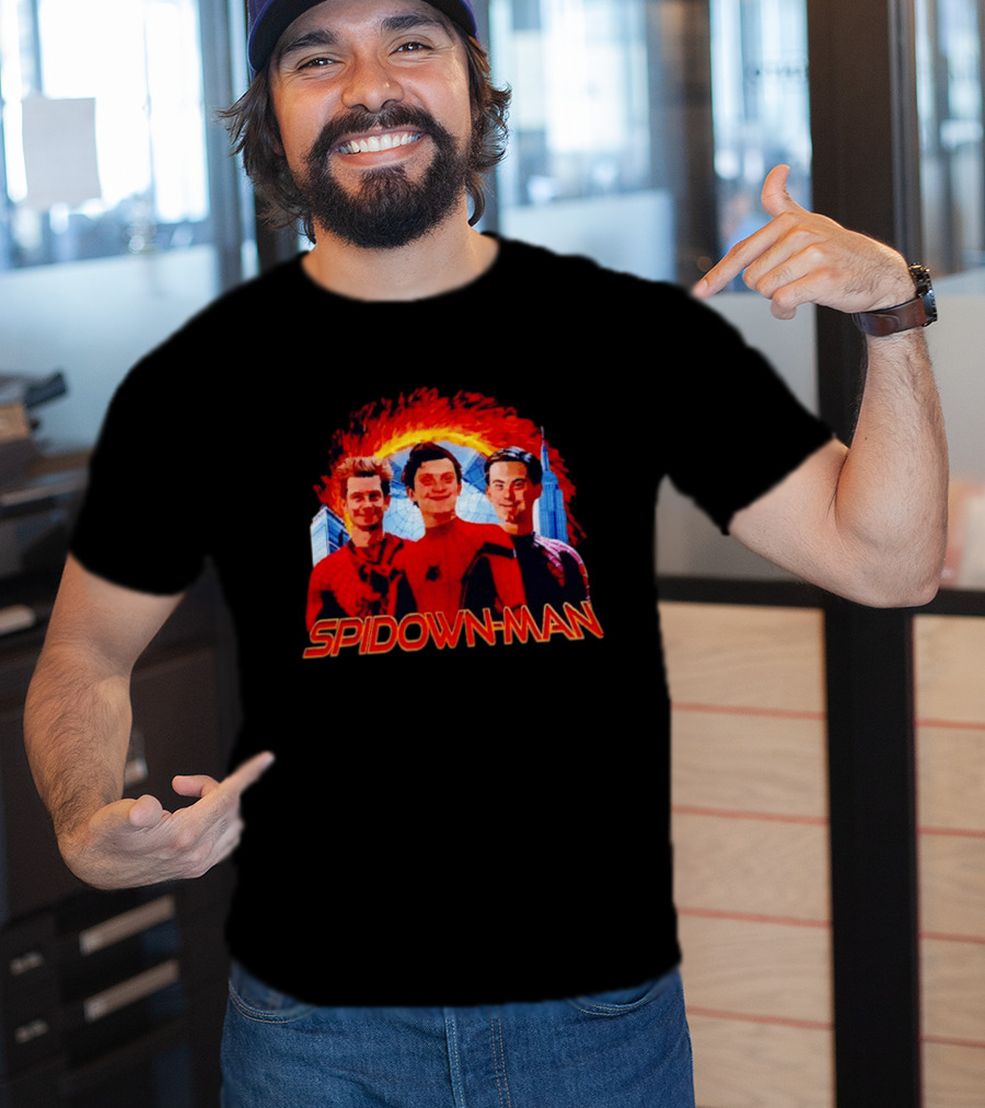 Spidown Man Trio Mashup With Fire And Spider Web T-Shirt