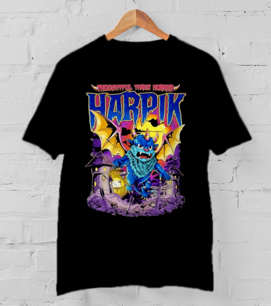 Thoughtful Three Horned Harpik Monster Panorama T-Shirt