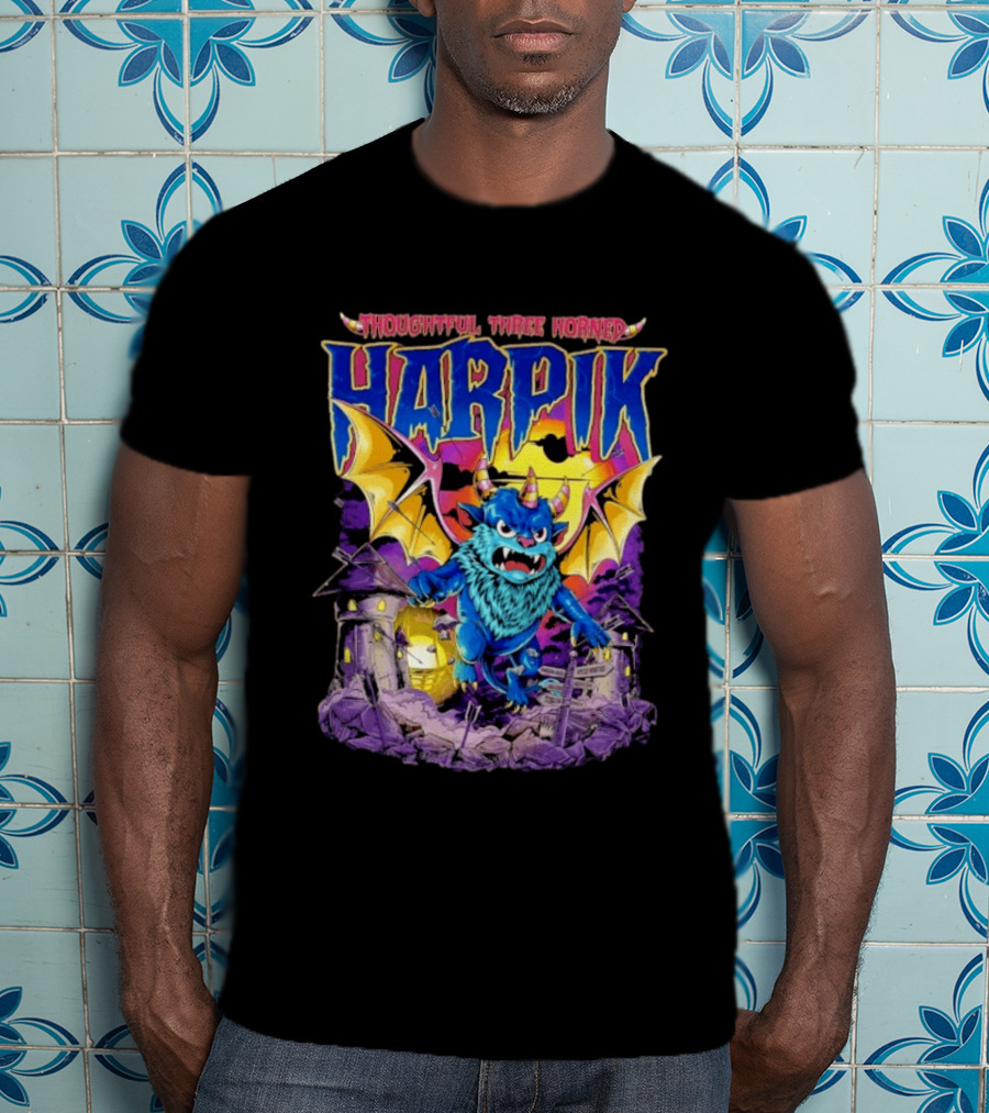 Thoughtful Three Horned Harpik Monster Panorama T-Shirt