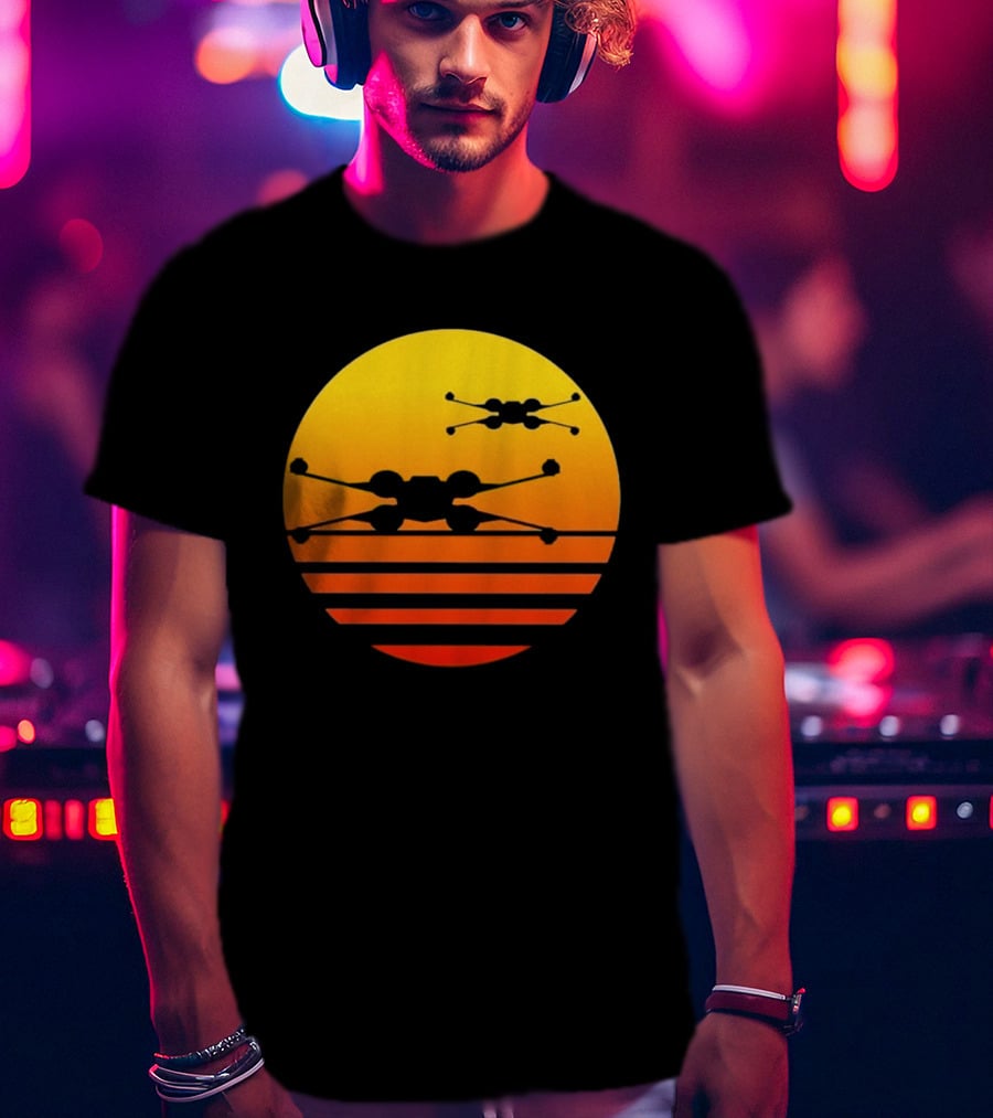 Ctrljoy X Wing Sunset Retro Sci Fi Aesthetic T-Shirt