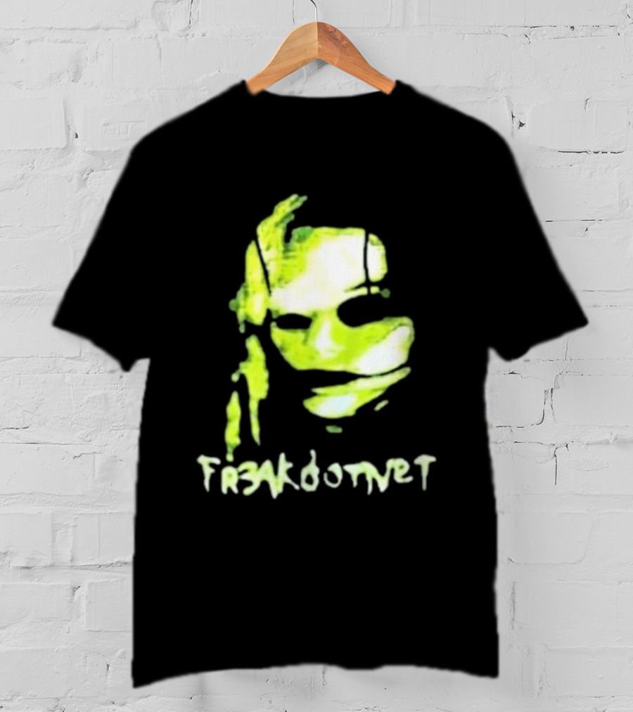 Fr3ak Fr3akdotnet Abstract Glitch Face Green Streaks T-Shirt