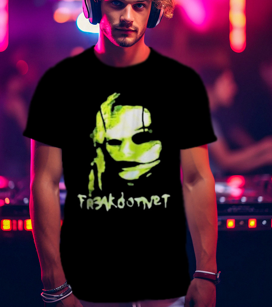 Fr3ak Fr3akdotnet Abstract Glitch Face Green Streaks T-Shirt