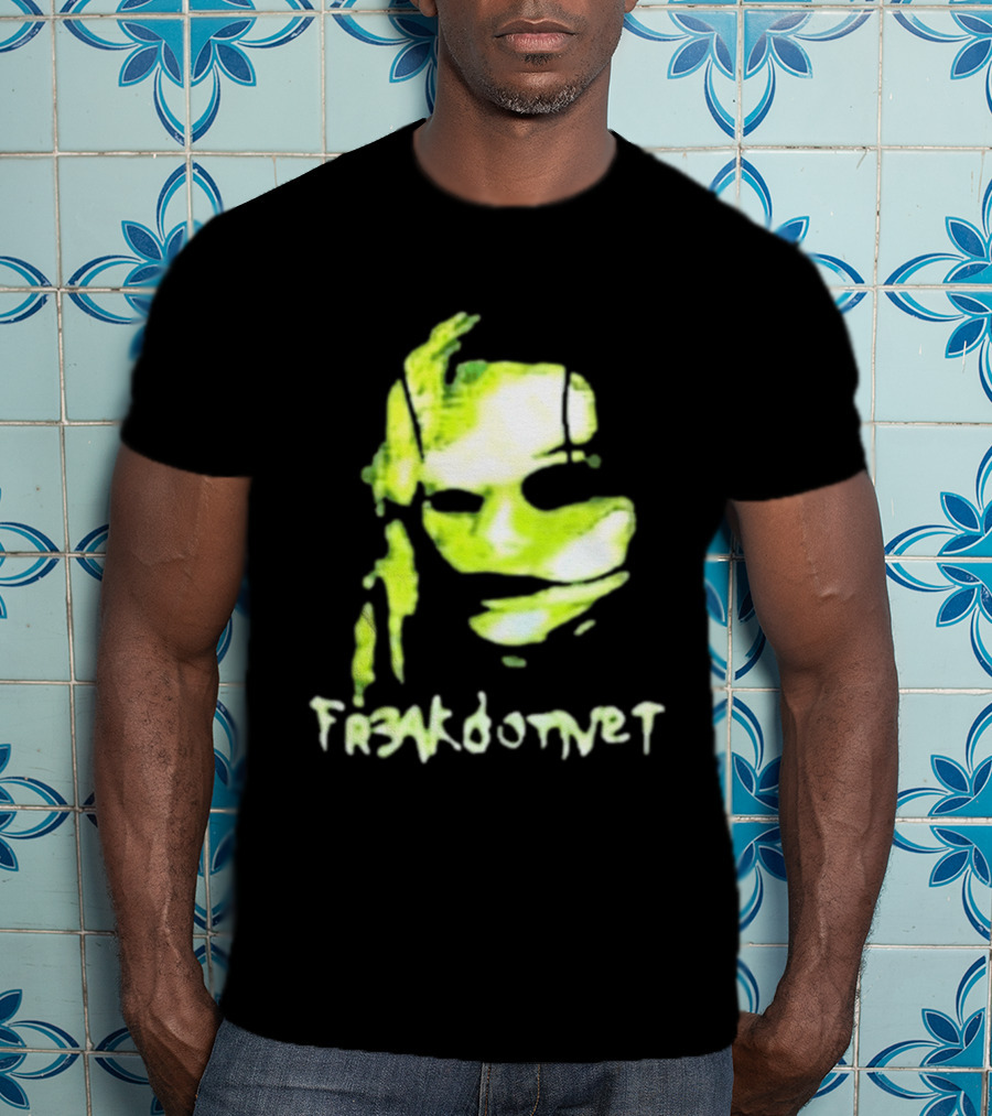 Fr3ak Fr3akdotnet Abstract Glitch Face Green Streaks T-Shirt