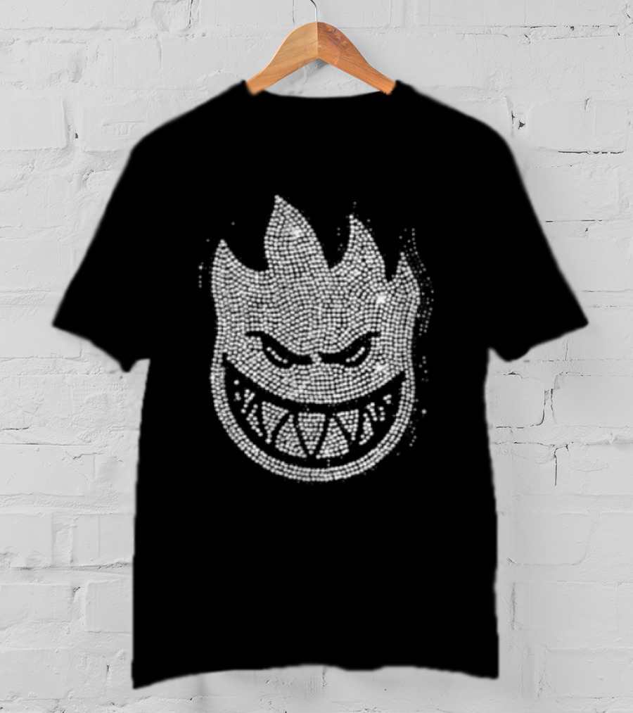 Rhinestone Spitfire Face By Carpet Company Iconic Flame Grin T-Shirt