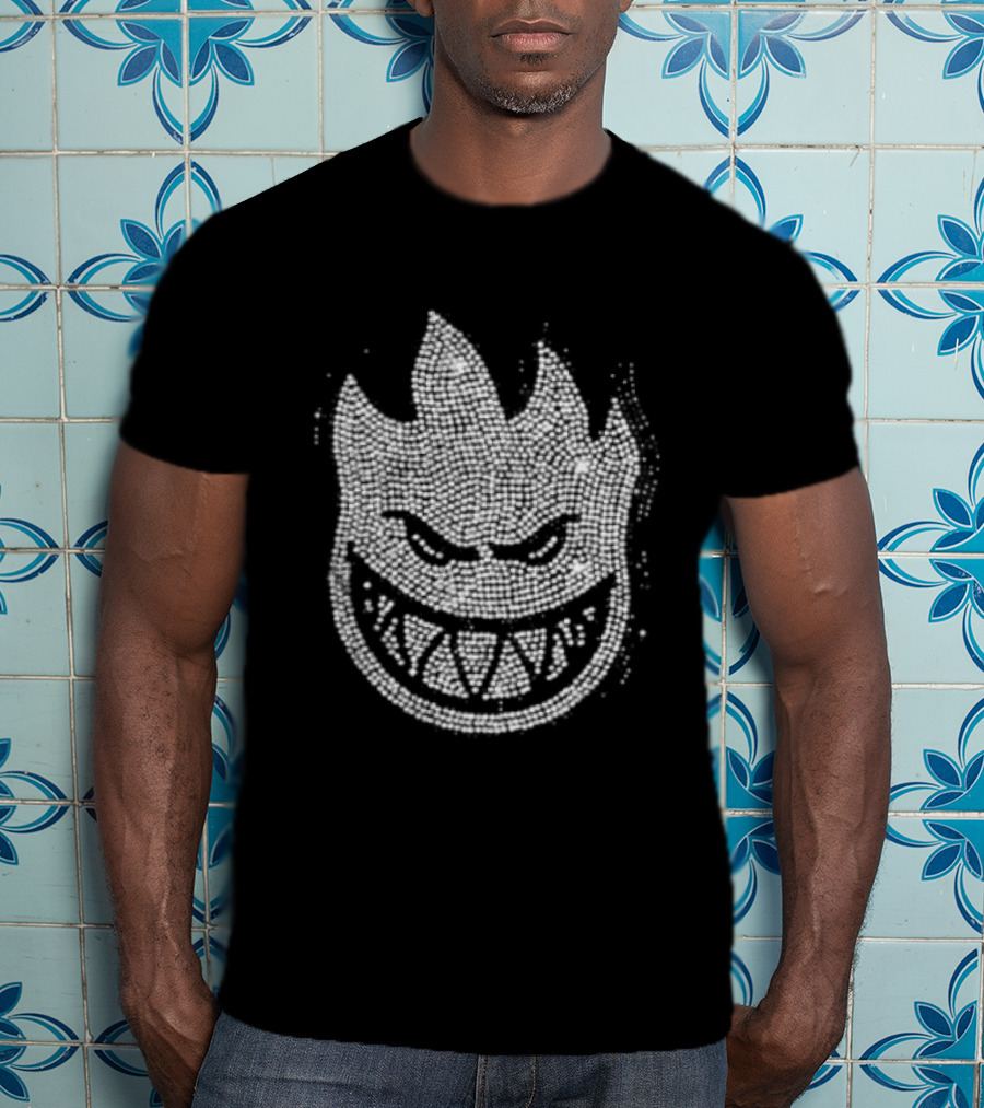 Rhinestone Spitfire Face By Carpet Company Iconic Flame Grin T-Shirt