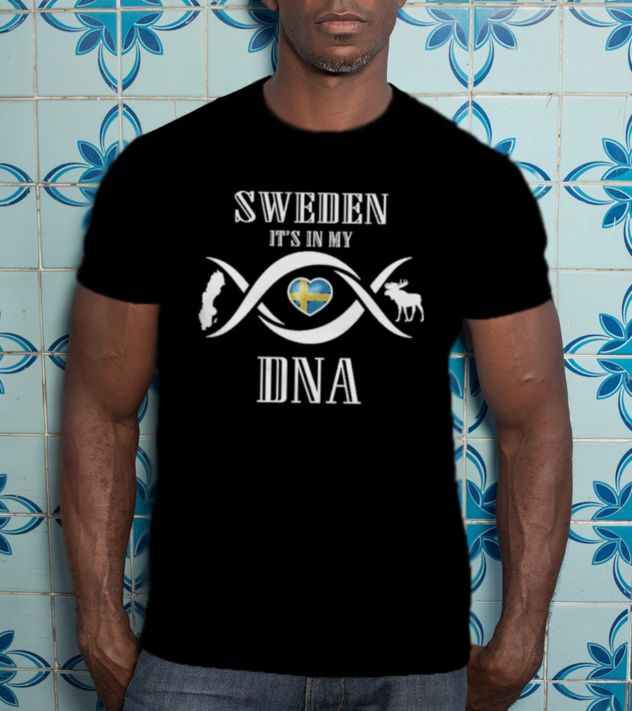 Sweden It's In My DNA Flag Heart With Moose And Viking T-Shirt