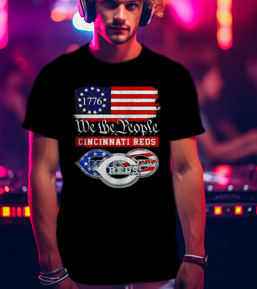 We The People 1776 Cincinnati Reds American Flag T-Shirt