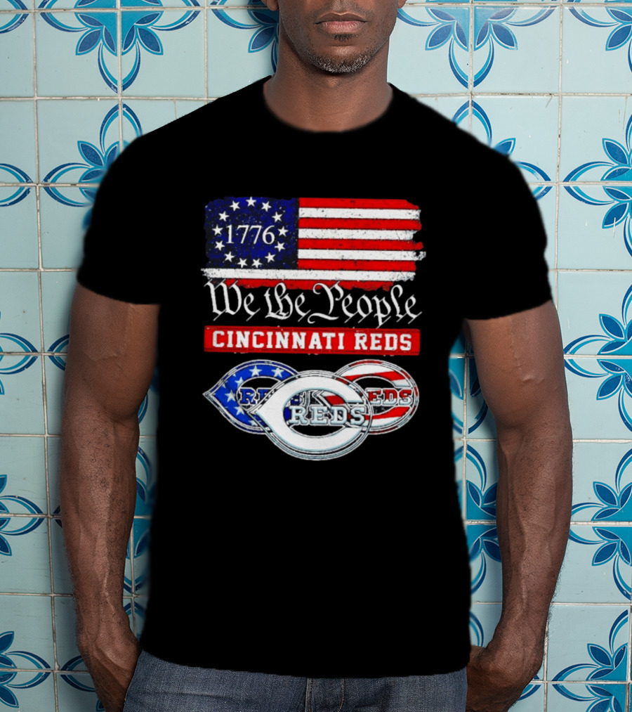 We The People 1776 Cincinnati Reds American Flag T-Shirt