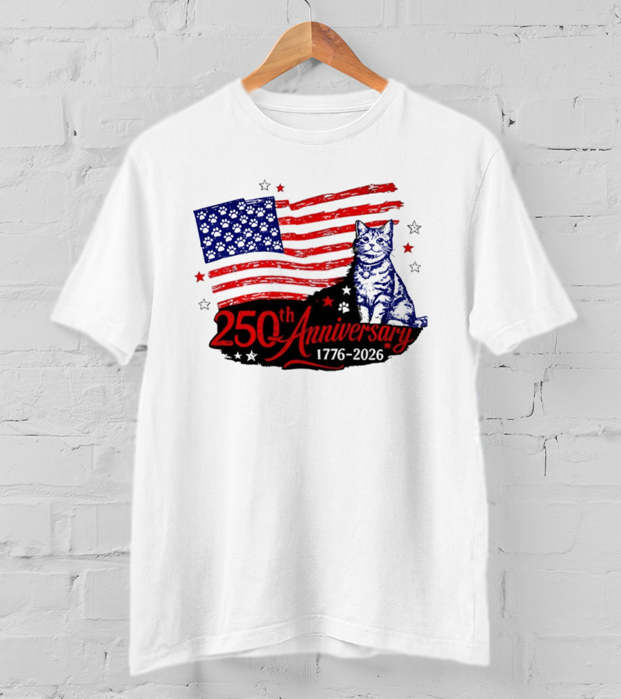 Abolish Ice Defund Resist Protest Cat With 250th Anniversary 1776 2026 USA Flag T-Shirt