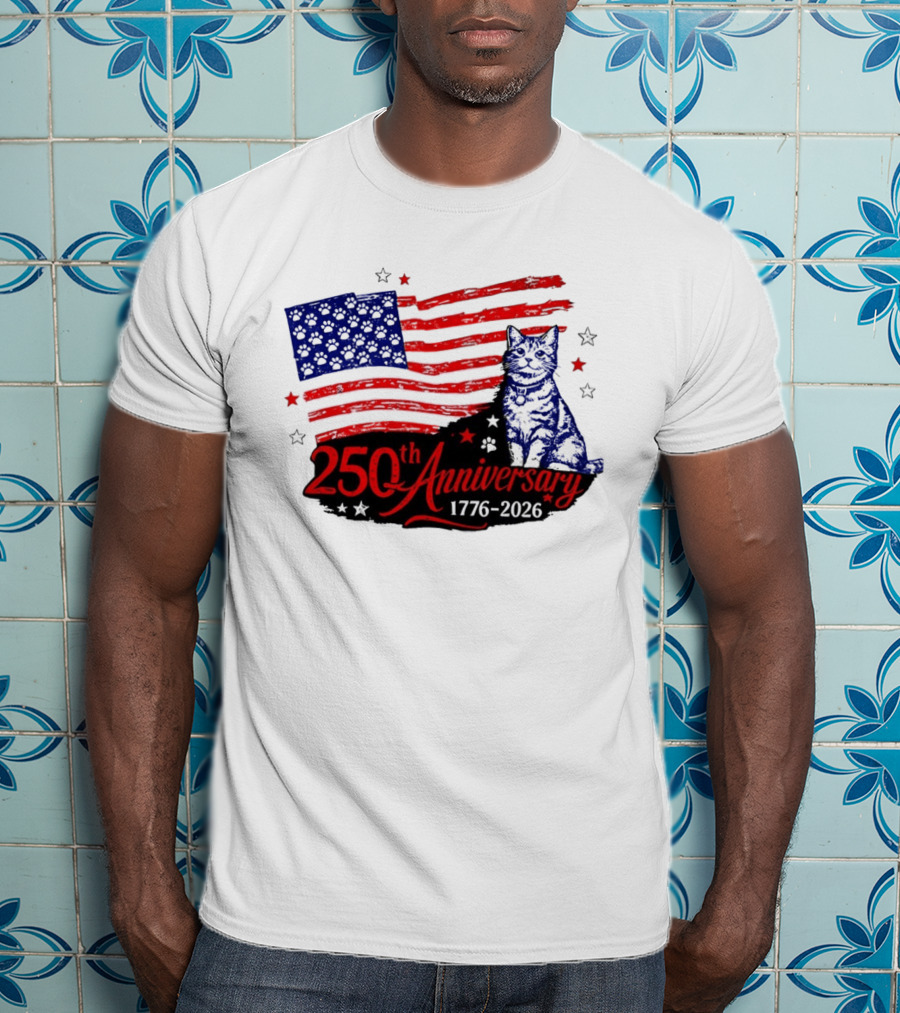 Abolish Ice Defund Resist Protest Cat With 250th Anniversary 1776 2026 USA Flag T-Shirt