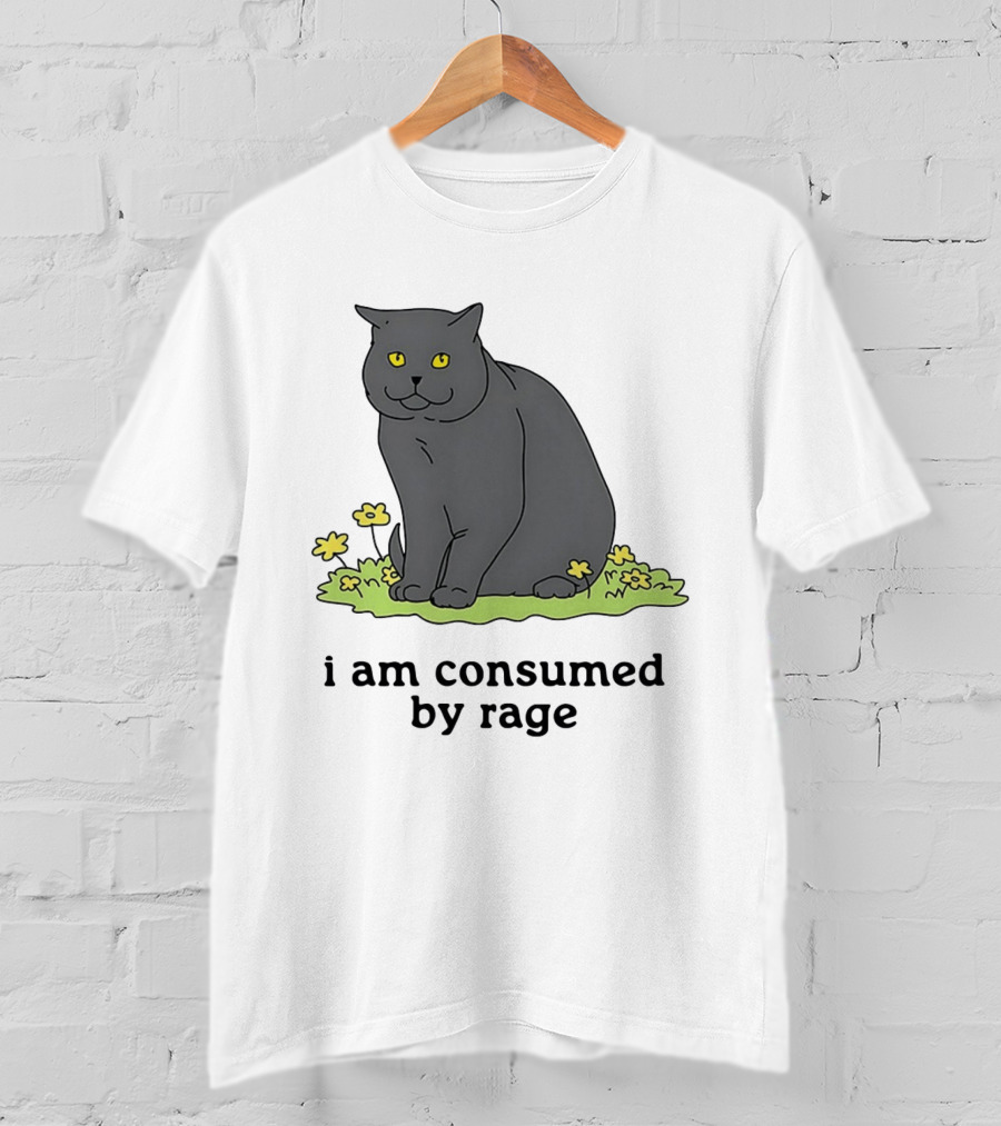 Cat I Am Consumed By Rage Sitting With Yellow Flowers T-Shirt