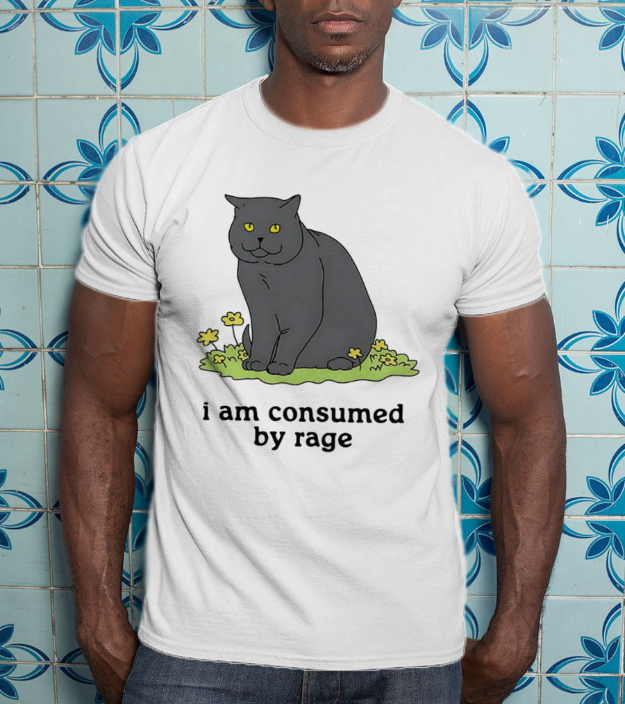 Cat I Am Consumed By Rage Sitting With Yellow Flowers T-Shirt