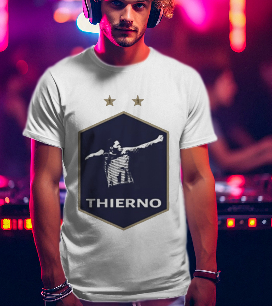 Thierno Barry Blue Hexagonal Emblem Soccer Celebration Stars T-Shirt