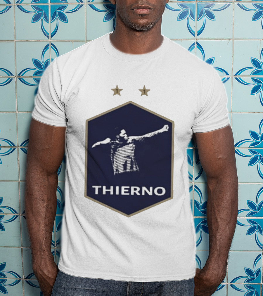 Thierno Barry Blue Hexagonal Emblem Soccer Celebration Stars T-Shirt