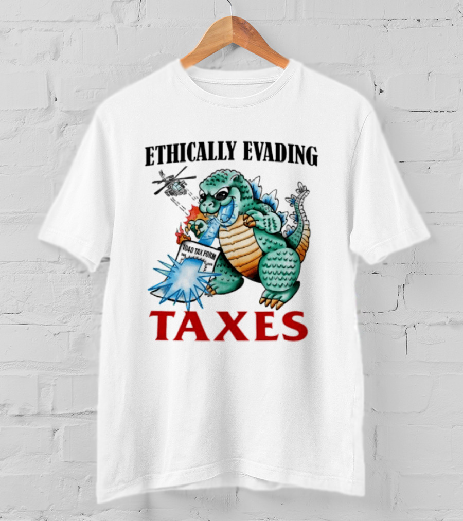 Ethically Evading Taxes Dinosaur Helicopter Ice Cream Sunglasses T-Shirt