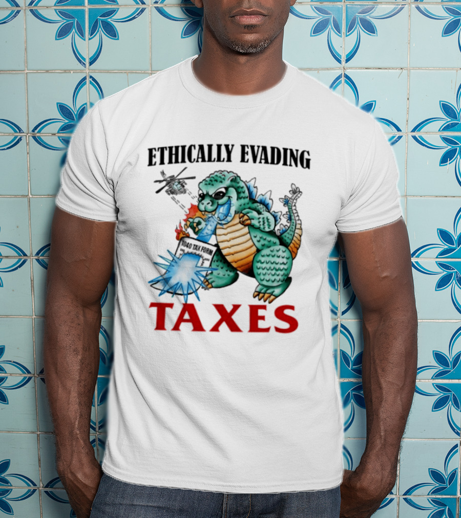 Ethically Evading Taxes Dinosaur Helicopter Ice Cream Sunglasses T-Shirt