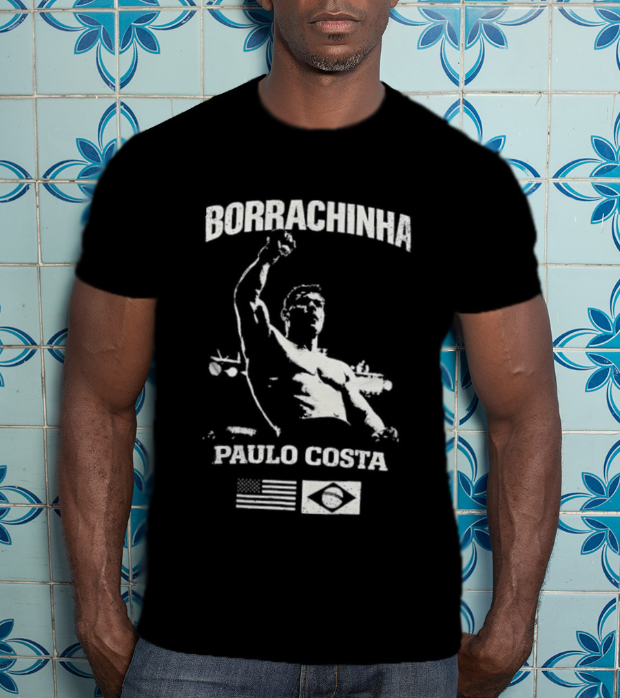 Borrachinha Paulo Costa Raised Arm MMA Fighter Brazil Flag T-Shirt
