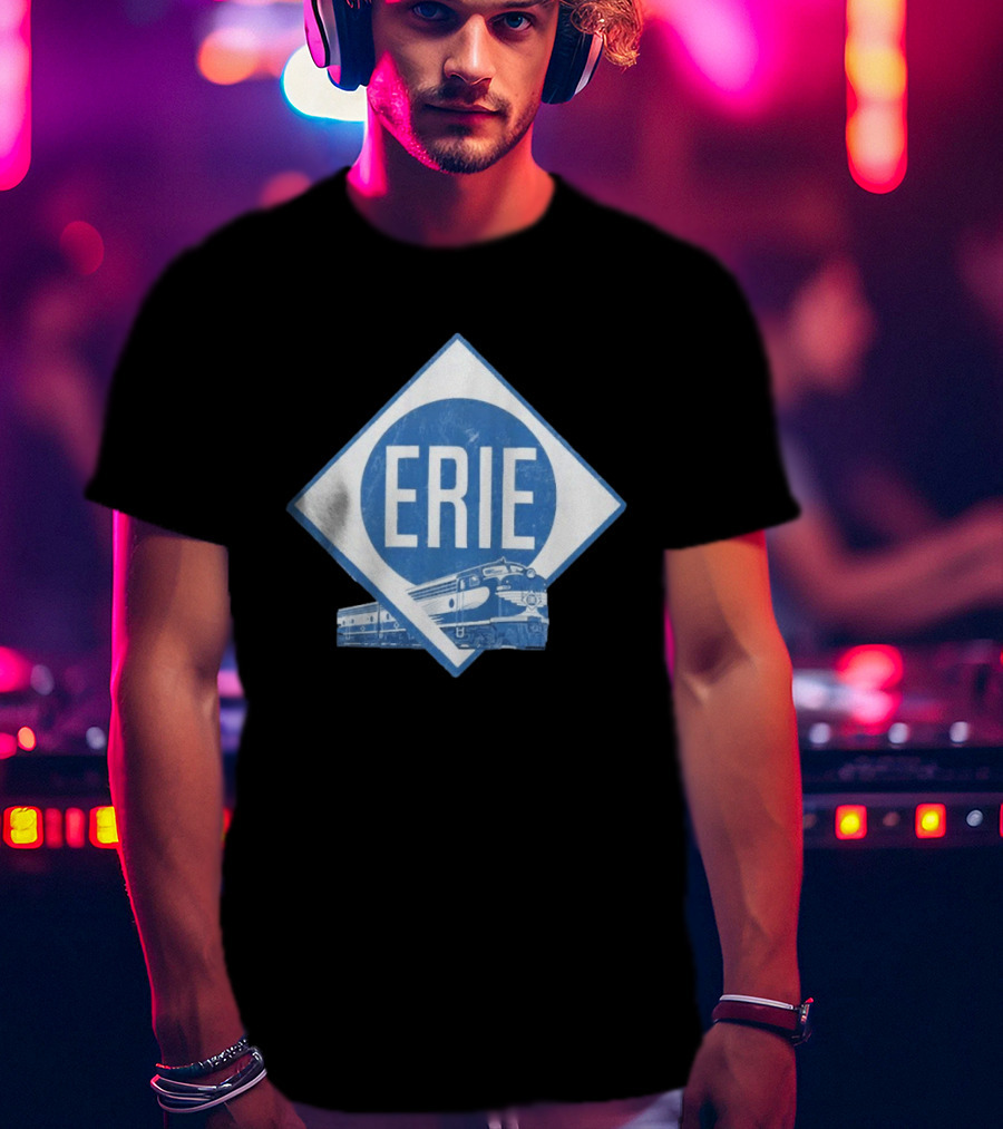 Erie Railway Train Vintage Blue T-Shirt