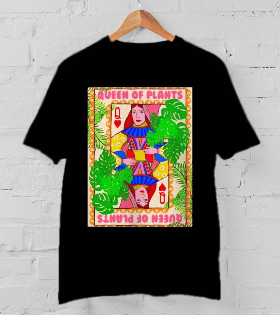 Queen Of Plants Playing Card Monstera Leaves Q Heart T-Shirt