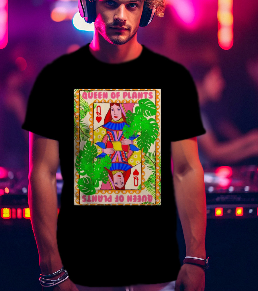Queen Of Plants Playing Card Monstera Leaves Q Heart T-Shirt