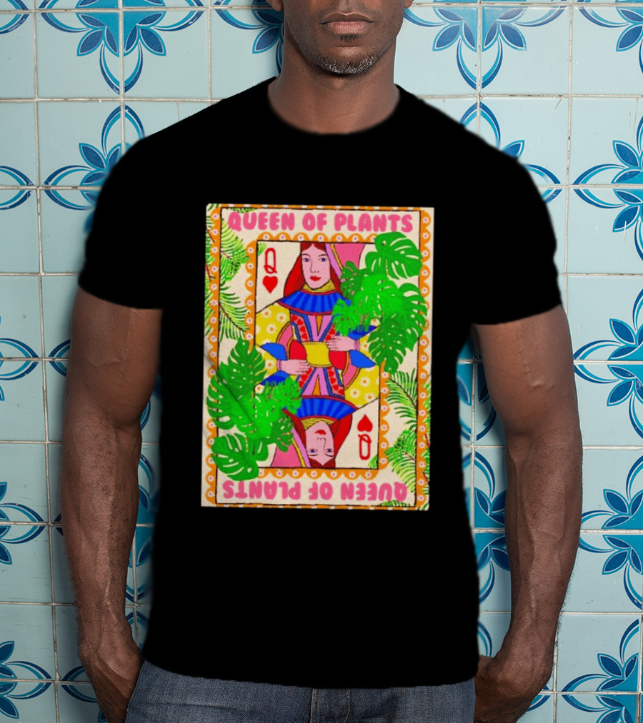 Queen Of Plants Playing Card Monstera Leaves Q Heart T-Shirt