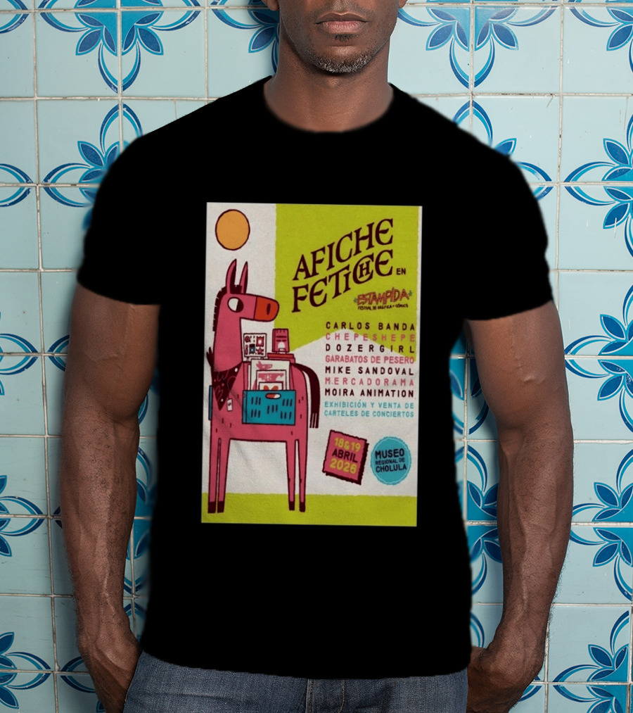 Afiche Fetiche Estampida Festival Gráfica Cómics Cholula Abril 2026 Museo Regional Exhibición Carteles Conciertos T-Shirt
