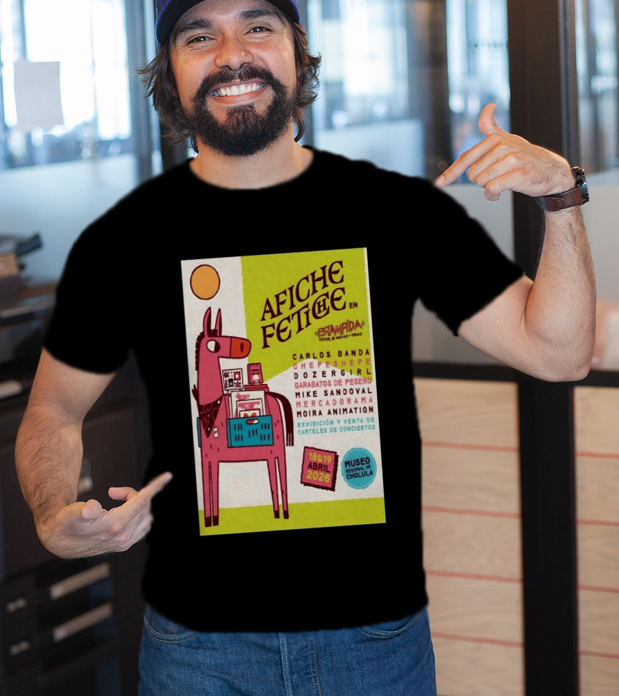 Afiche Fetiche Estampida Festival Gráfica Cómics Cholula Abril 2026 Museo Regional Exhibición Carteles Conciertos T-Shirt
