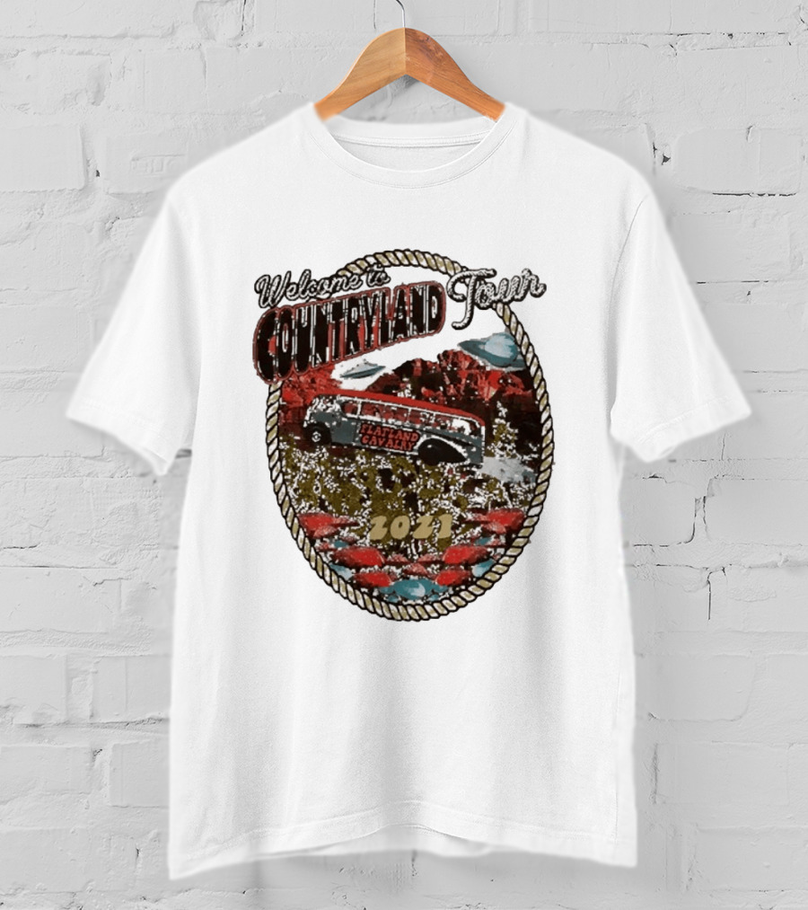 Welcome To Countryland Tour 2021 Flatland Cavalry Bus And Desert Scene T-Shirt