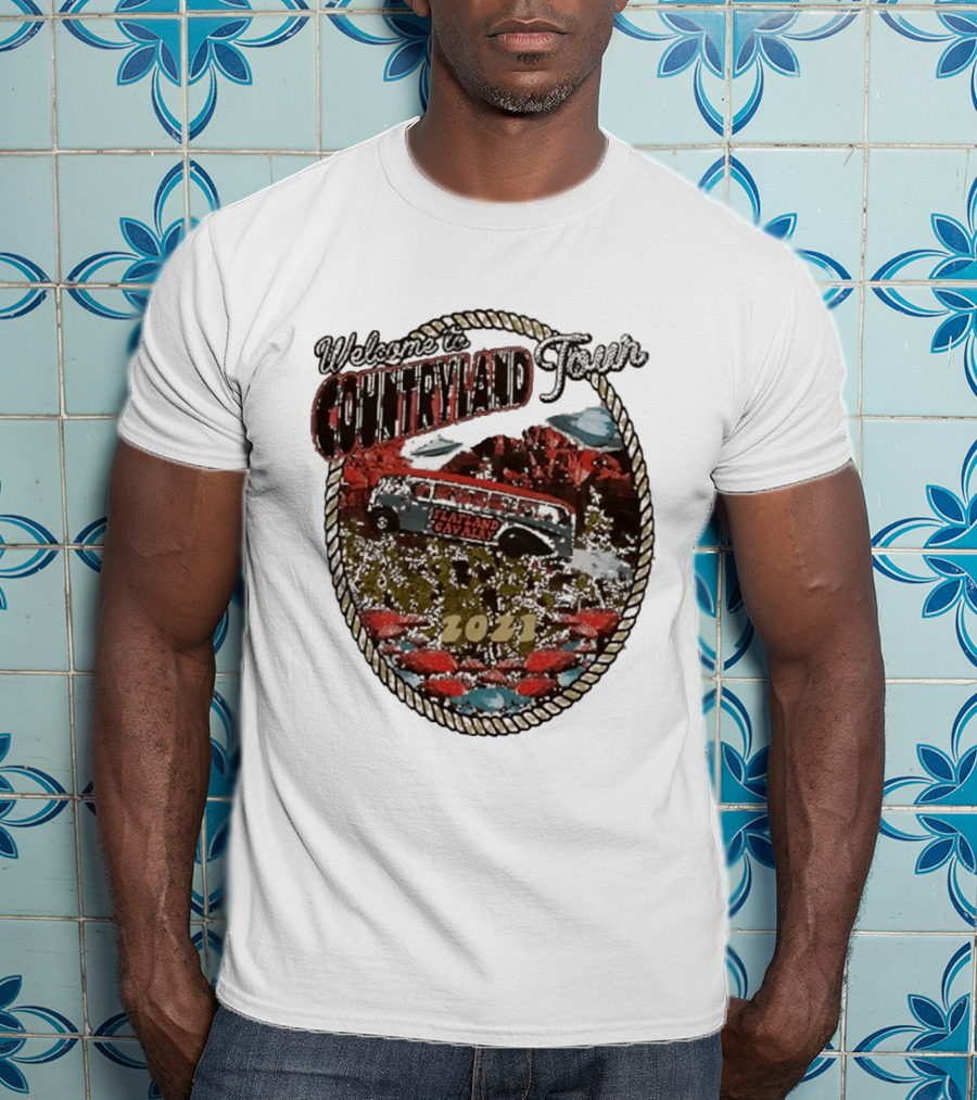 Welcome To Countryland Tour 2021 Flatland Cavalry Bus And Desert Scene T-Shirt