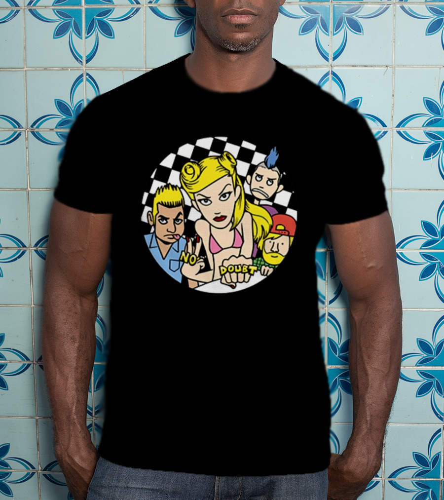 No Doubt Gwen Stefani Cartoon Band Checkered T-Shirt